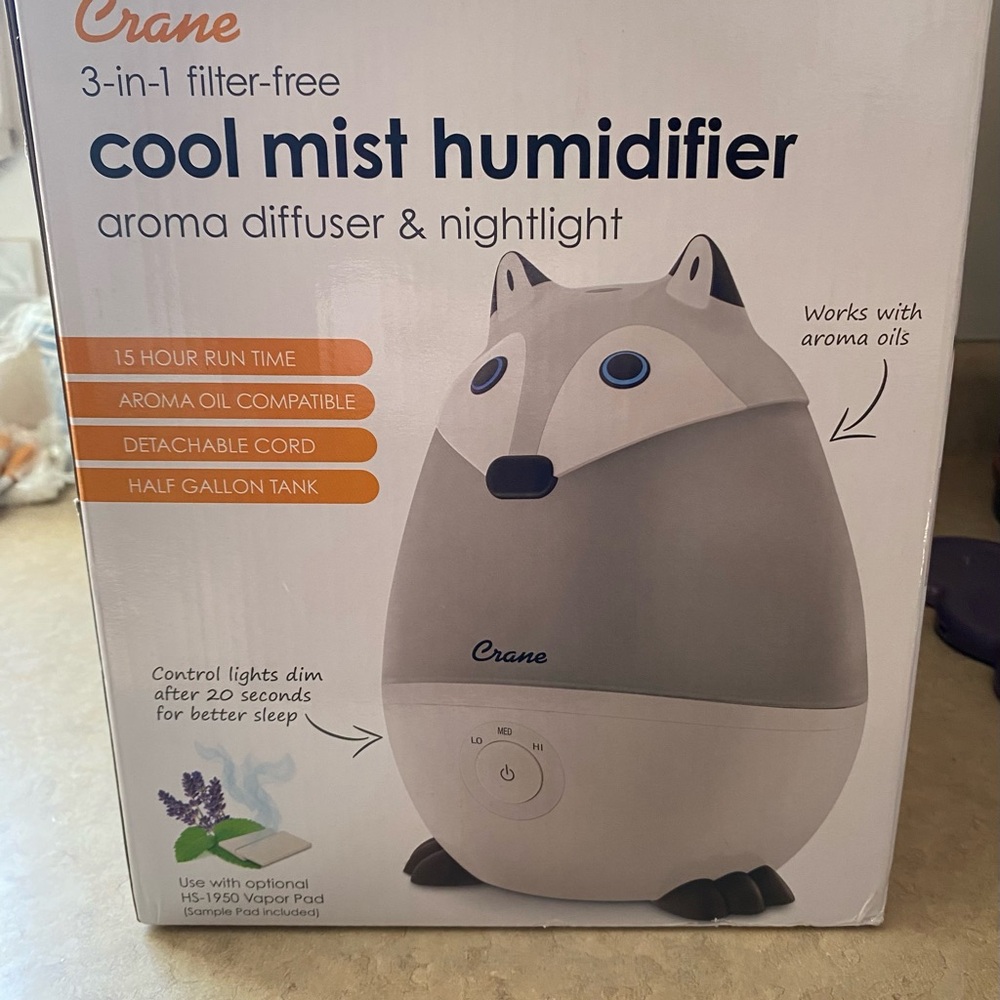 Nib 3-in-1 Cool Mist Humidifier Aroma Diffuser & Night Light Kids Baby Fox Decor